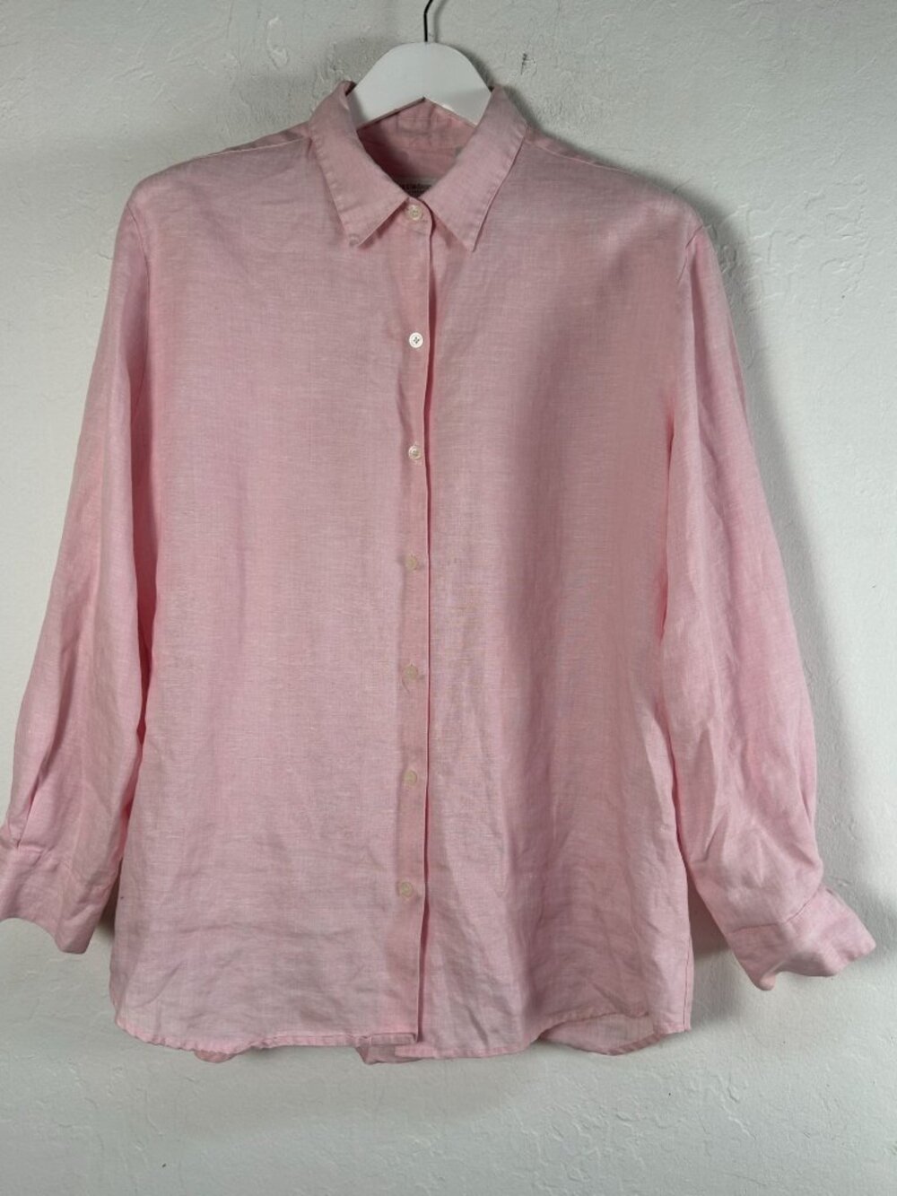 Liz Claiborne Lizsport Womens Pink 100% Linen Long Sleeve Button-Up Shirt Large